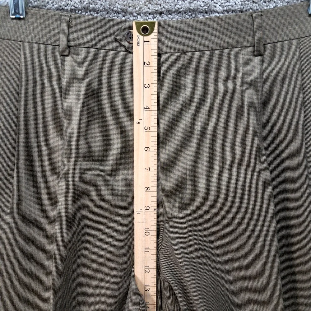 Jos. A. Bank Mens Brown Micro Houndstooth Pleated Cuffed Dress Pants 36x31